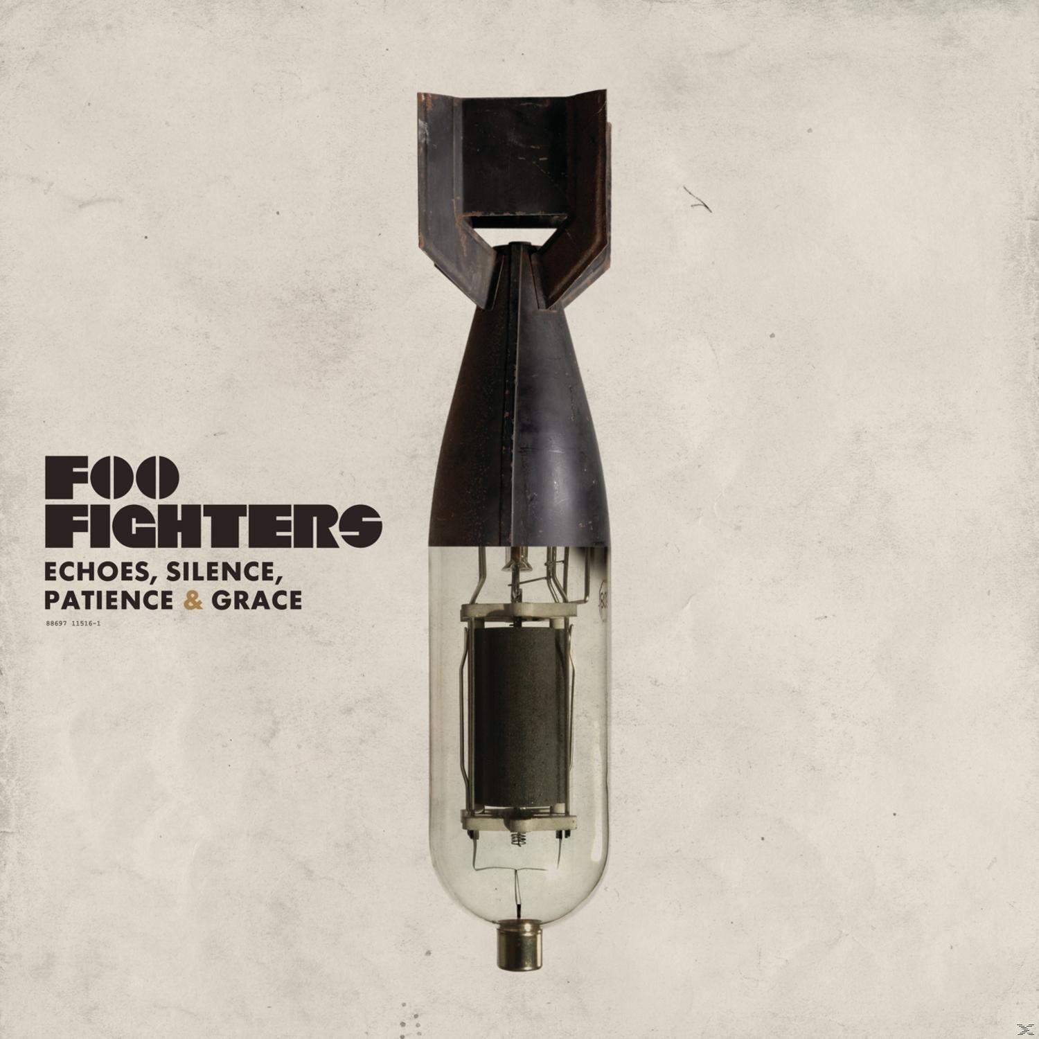 Foo Fighters Albumcover. Ein bombenförmiges Objekt mit einem klaren Glasrohr und einem schwarzen Deckel.