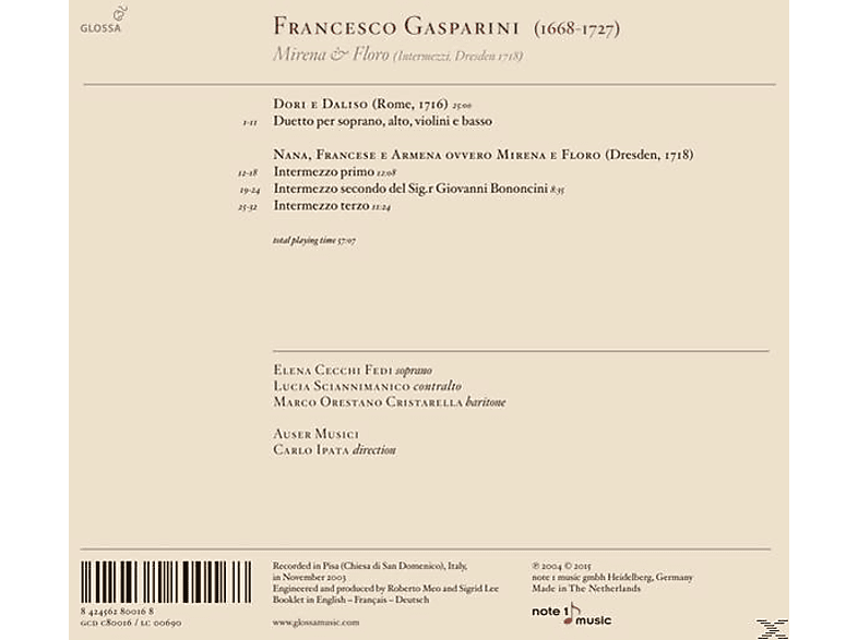 Thumbnail - Auser Musici, Elena Cecchi, Sciannimanico Lucia, Marco Cristarella Orestano - Mirena E Floro (Intermezzi, Dresden 1718) ...