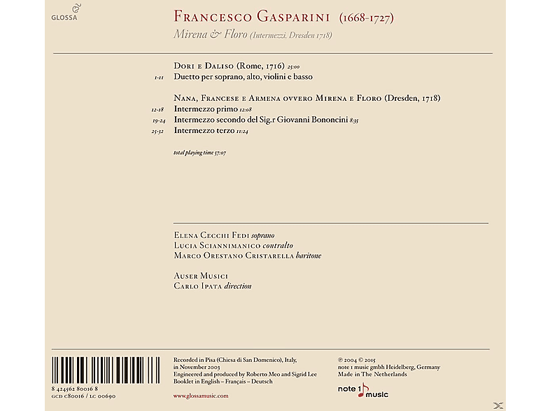 Thumbnail - Auser Musici, Elena Cecchi, Sciannimanico Lucia, Marco Cristarella Orestano - Mirena E Floro (Intermezzi, Dresden 1718) ...