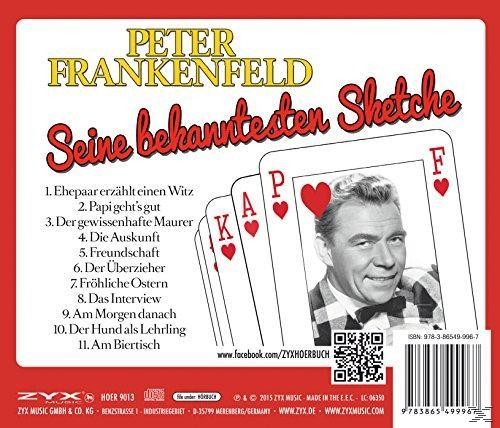 Albumcover für Peter Frankenfeld. Spielkarten und Foto des Mannes. Roter und weißer Hintergrund.