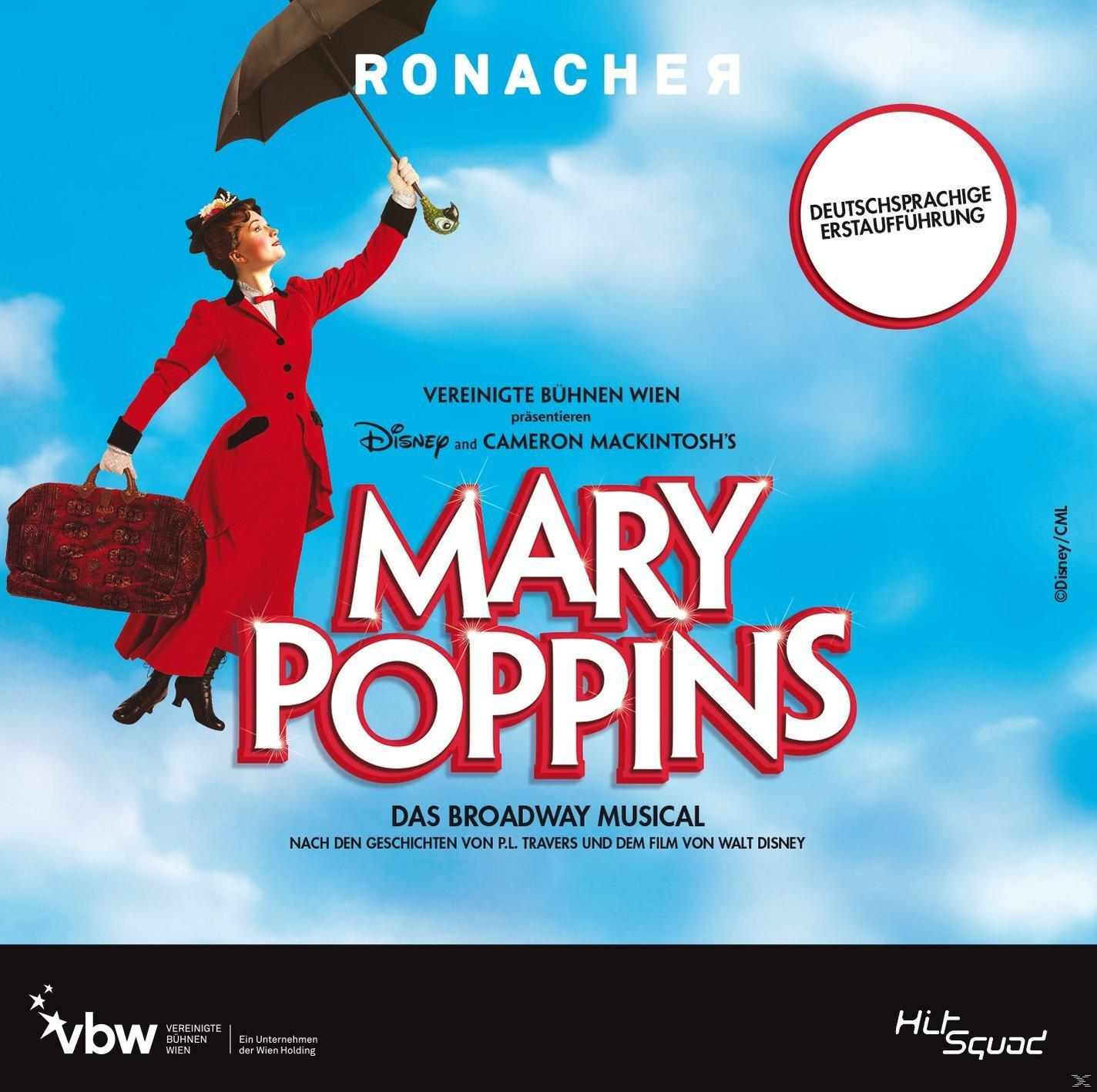 Poster: Mary Poppins, Frau mit Schirm, roter Mantel, Text: Mary Poppins.