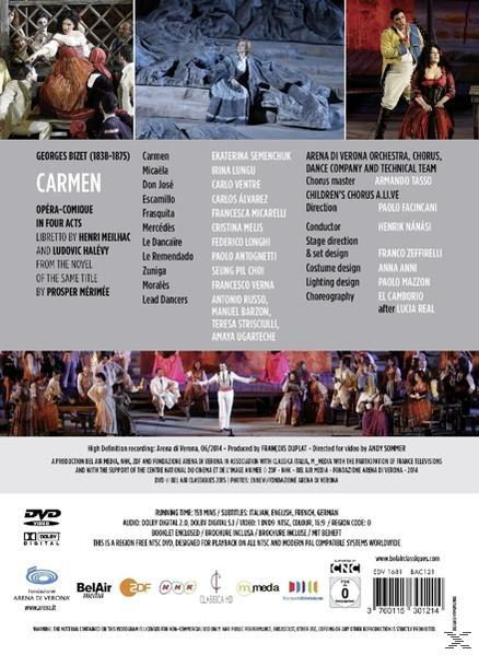 DVD-Cover von Carmen. Zeigt eine Aufführungsszene und Darsteller, verschiedene Personen in Kostümen.