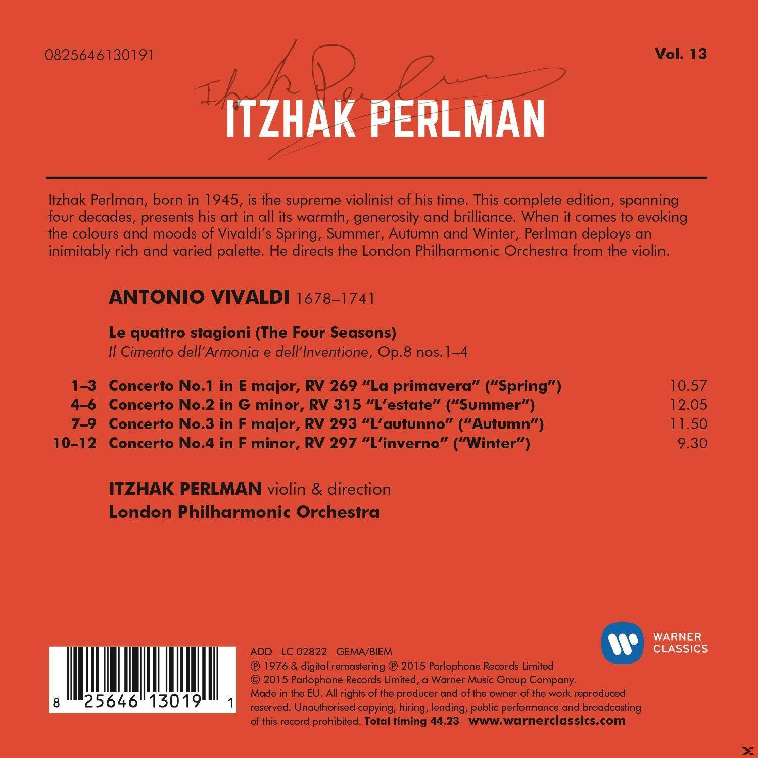 CD-Cover mit Itzhak Perlman, Text und Titelliste für Vivaldis Die vier Jahreszeiten.