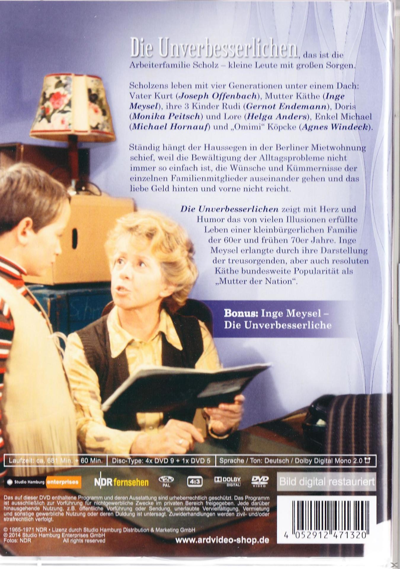 DVD-Cover: Eine Frau mit Buch, Text auf Deutsch. Titel: Die Unverbesserlichen.