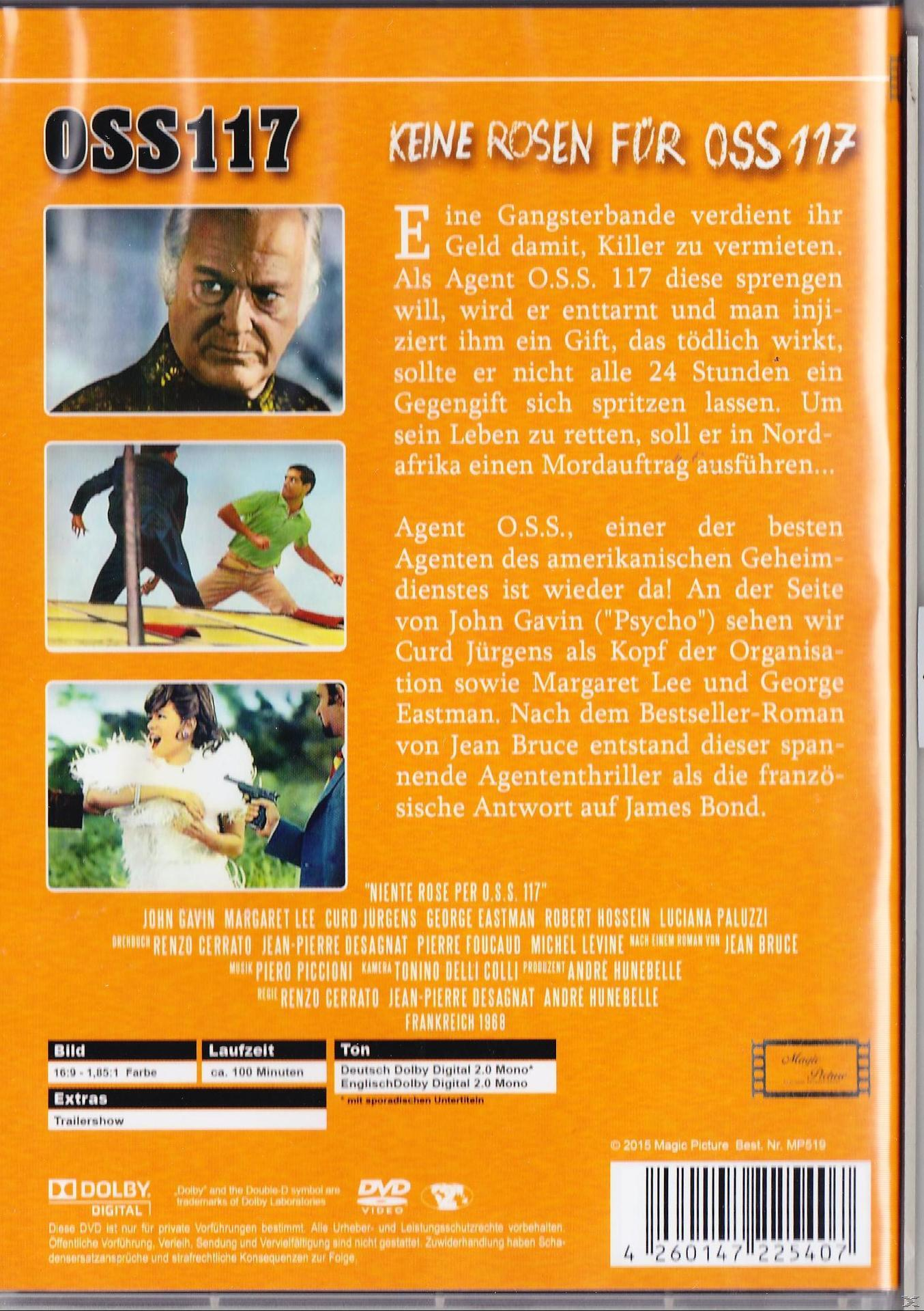 DVD-Cover für den Film OSS 117. Zeigt das Gesicht eines Mannes, Filmtitel und Schauspielernamen auf orangefarbenem Hintergrund.