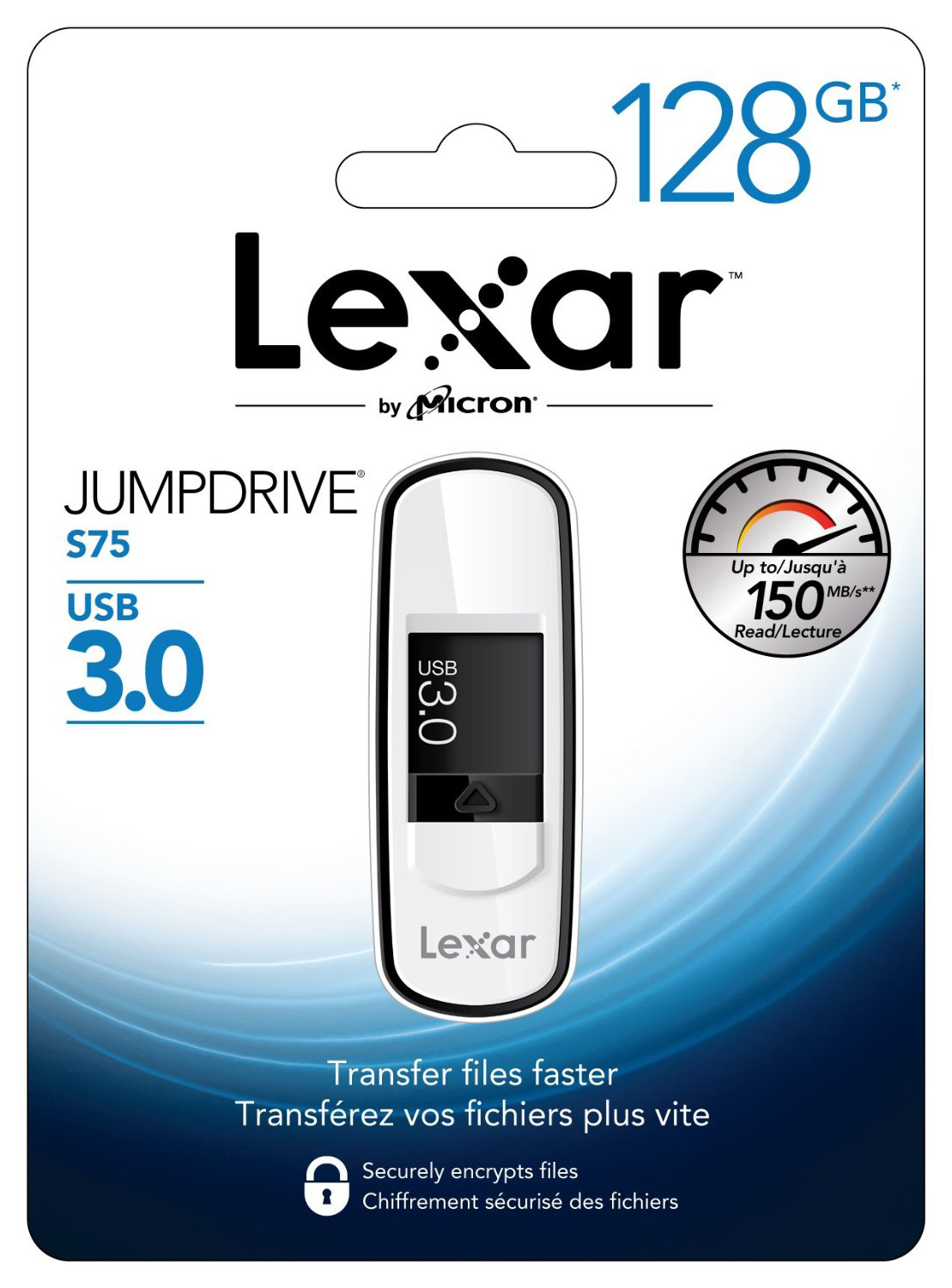 LEXAR JumpDrive S75 USB-Stick, 128 GB, Schwarz/Weiß