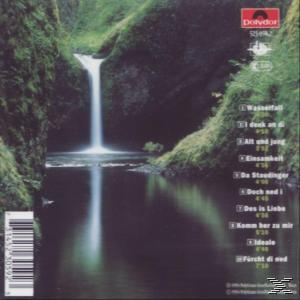 Albumcover. Ein Wasserfall in einer grünen Umgebung. Text auf Deutsch.