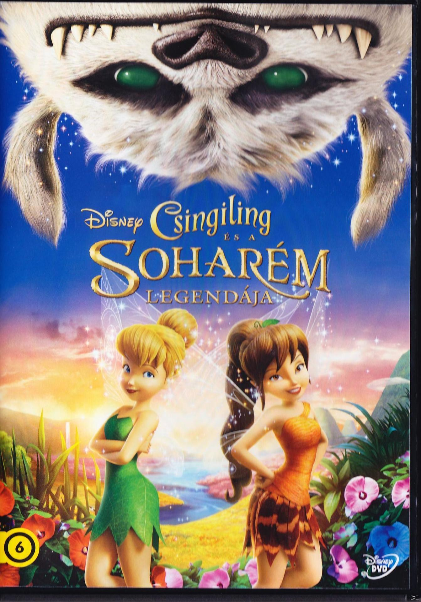 A Disney Csingiling és a Soharém legendája DVD borítója, tündérekkel és egy bestiával.