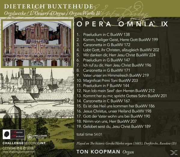 CD-Cover mit Noten und Kompositionslisten von Dieterich Buxtehude.