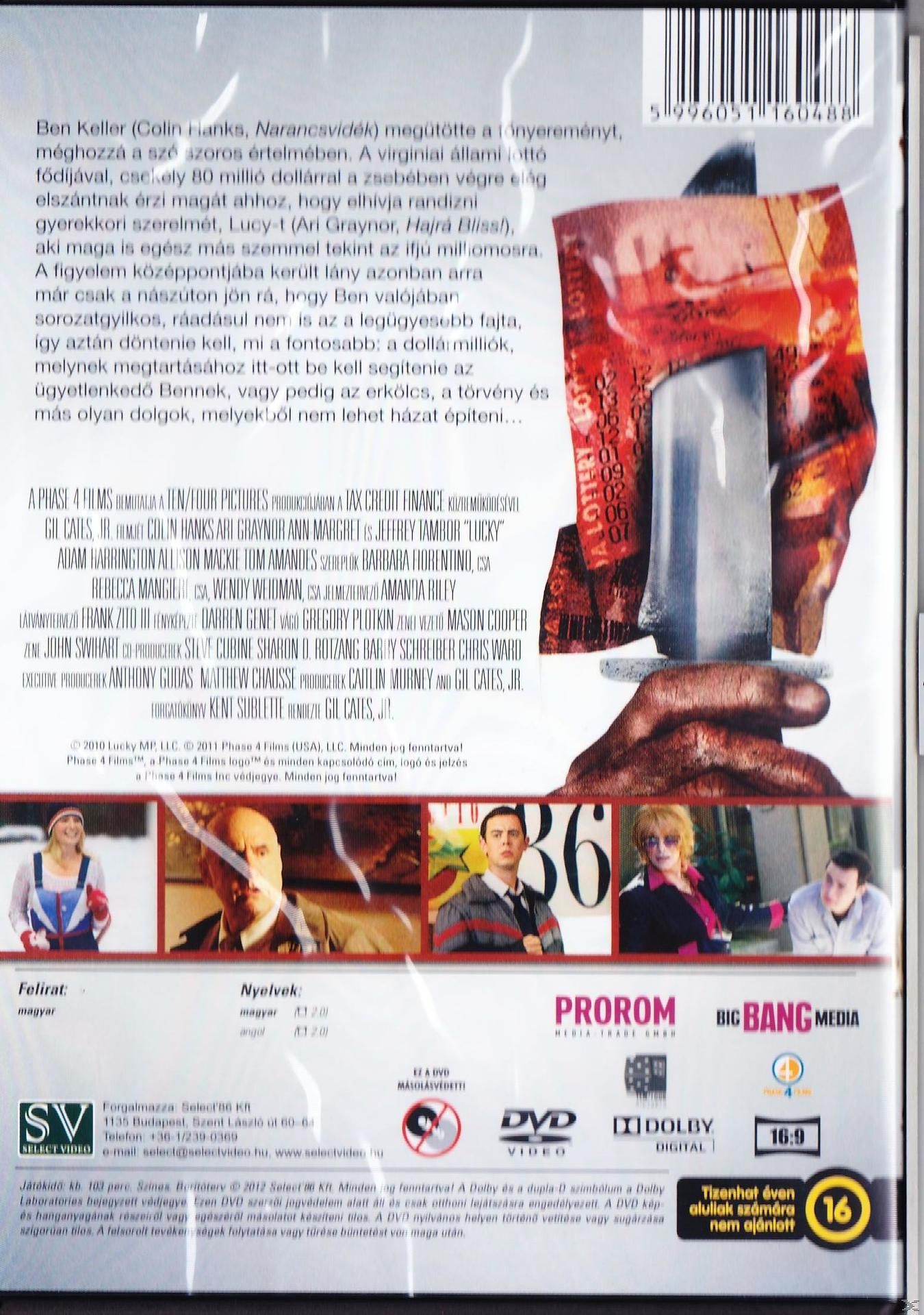 Egy DVD hátlapja szöveggel és képekkel. A színek piros, fehér és fekete.
