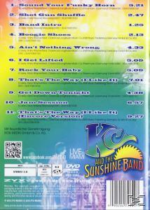 DVD-Cover: Rückseite einer K.C. and the Sunshine Band DVD, mit Titelliste und Logo.