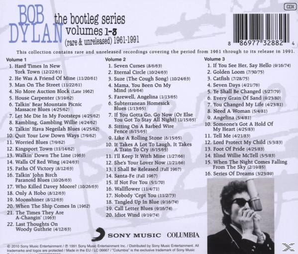 Albumcover: Rückseite des Bob Dylan Albums, Titelliste und kleines Foto von Bob Dylan.