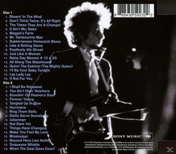 Albumcover mit Bob Dylan. Schwarz-Weiß-Foto. Titelliste auf Disc 1 und 2.