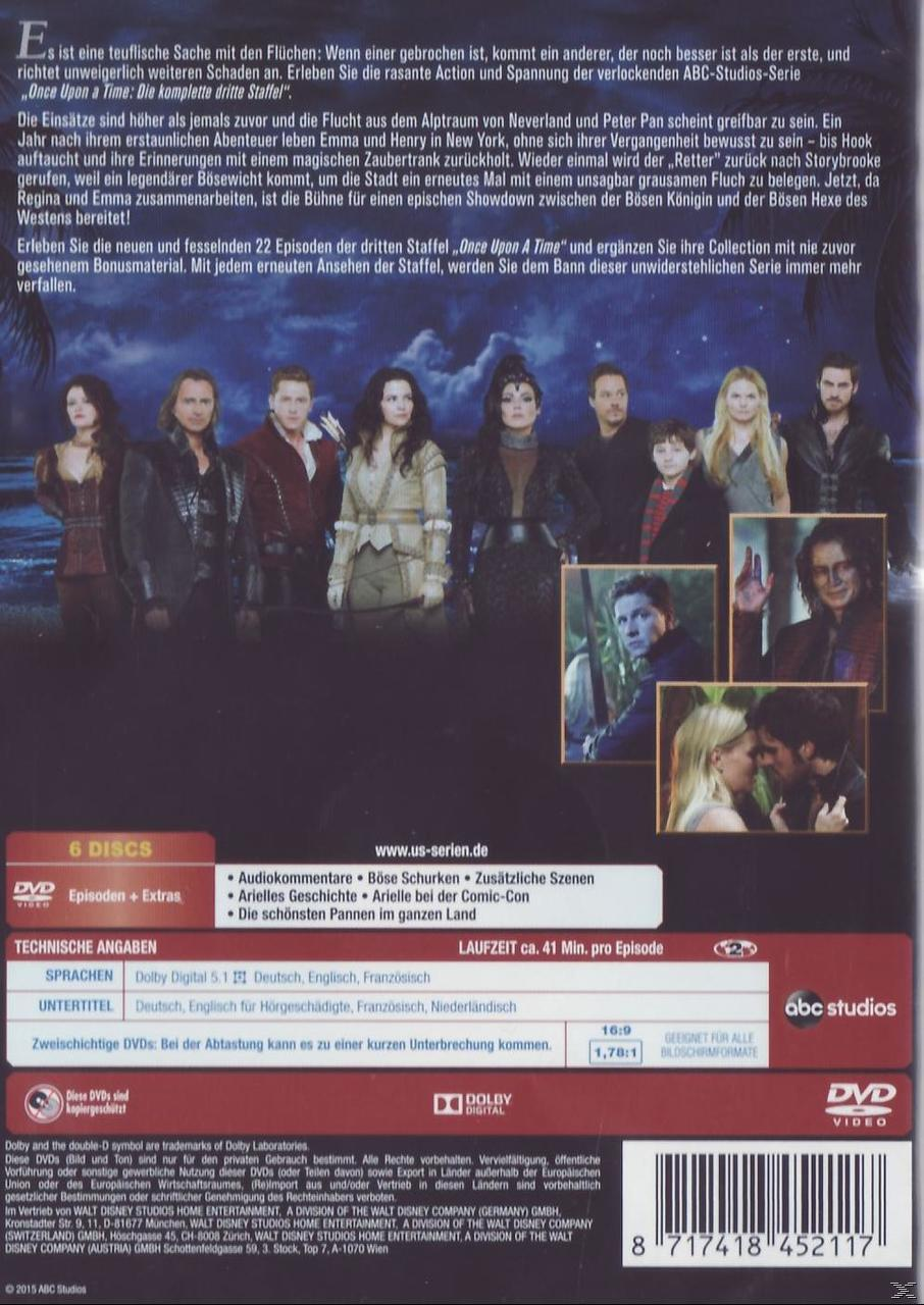 Rückseite einer DVD-Hülle für die Serie 'Once Upon a Time'. Bilder der Besetzung sind sichtbar.