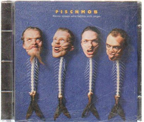 Albumcover: vier Gesichter auf Fischskeletten, blauer Hintergrund, Text 'Fischmob'.