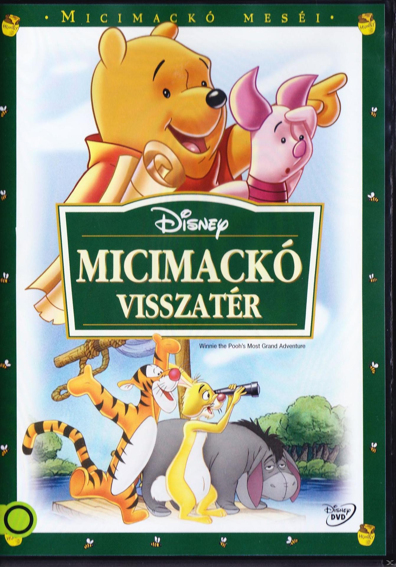 A Micimackó visszatér DVD borítója. Micimackó, Malacka, Tigris és Füles látható.