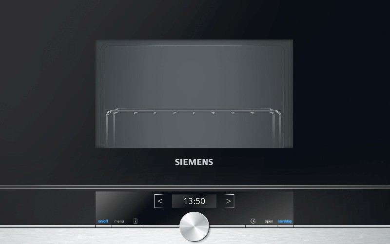 Siemens Be634lgs1 Microondas 38cm cristal negro apertura izquierda 21l promocionado iq700 integrable 900w encastre sin marco con grill 21 900 1300 color acero inoxidable 60 5