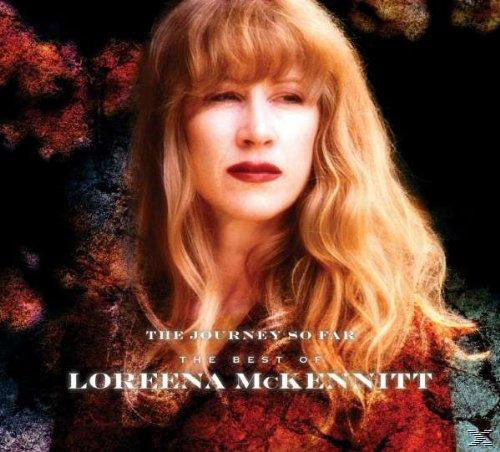 Albumcover mit dem Gesicht von Loreena McKennitt, Text und abstraktem Hintergrund.
