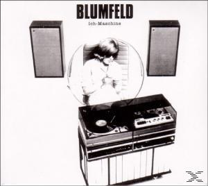 Albumcover mit einer Maschine, einer Person im Kreis und dem Namen Blumfeld.