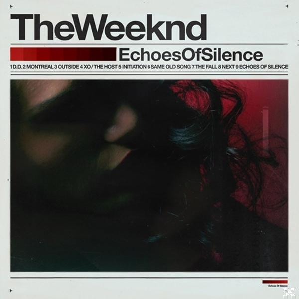 The Weeknd Albumcover mit dunklem Bild, Text 'Echoes of Silence' und Titelliste.