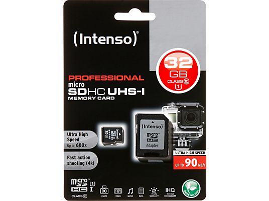 INTENSO Micro-SD - Scheda di memoria  (32 GB, 90 MB/s, Nero)