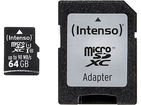 INTENSO Micro-SD - Scheda di memoria  (64 GB, 90 MB/s, Nero)