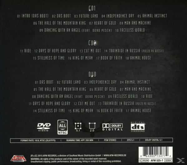 DVD tok CD1, CD2 és DVD számcímekkel. Logók: DVD, Dolby, DTS. Fekete háttér.