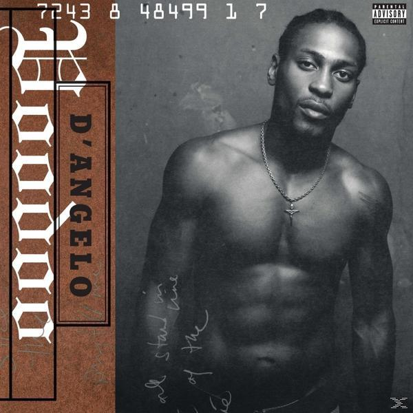 D'Angelo-Albumcover. Oberkörperfreier Mann mit Tätowierungen. Text: D'Angelo