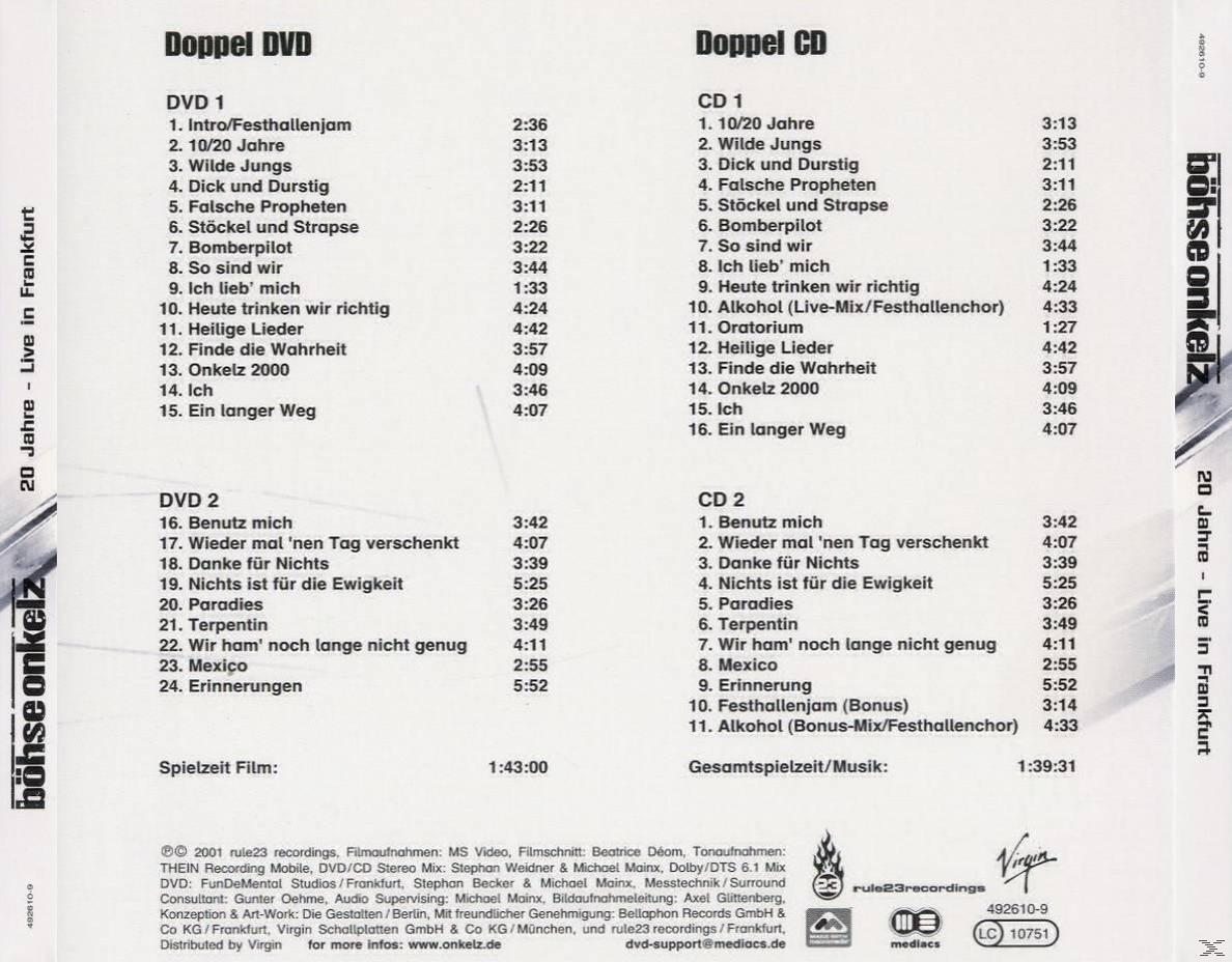 Böhse Onkelz - 20 Jahre-Live in Frankfurt  - (DVD + CD)