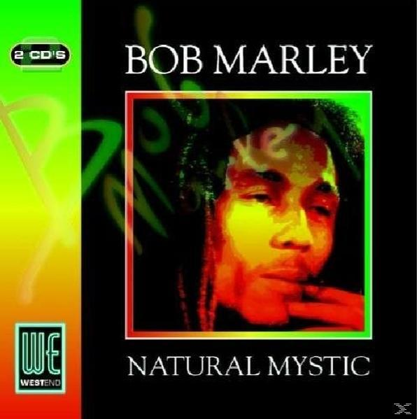 CD borító Bob Marley arcával. A szöveg a 'Natural Mystic' és a '2 CD's'. A háttér zöld és fekete.