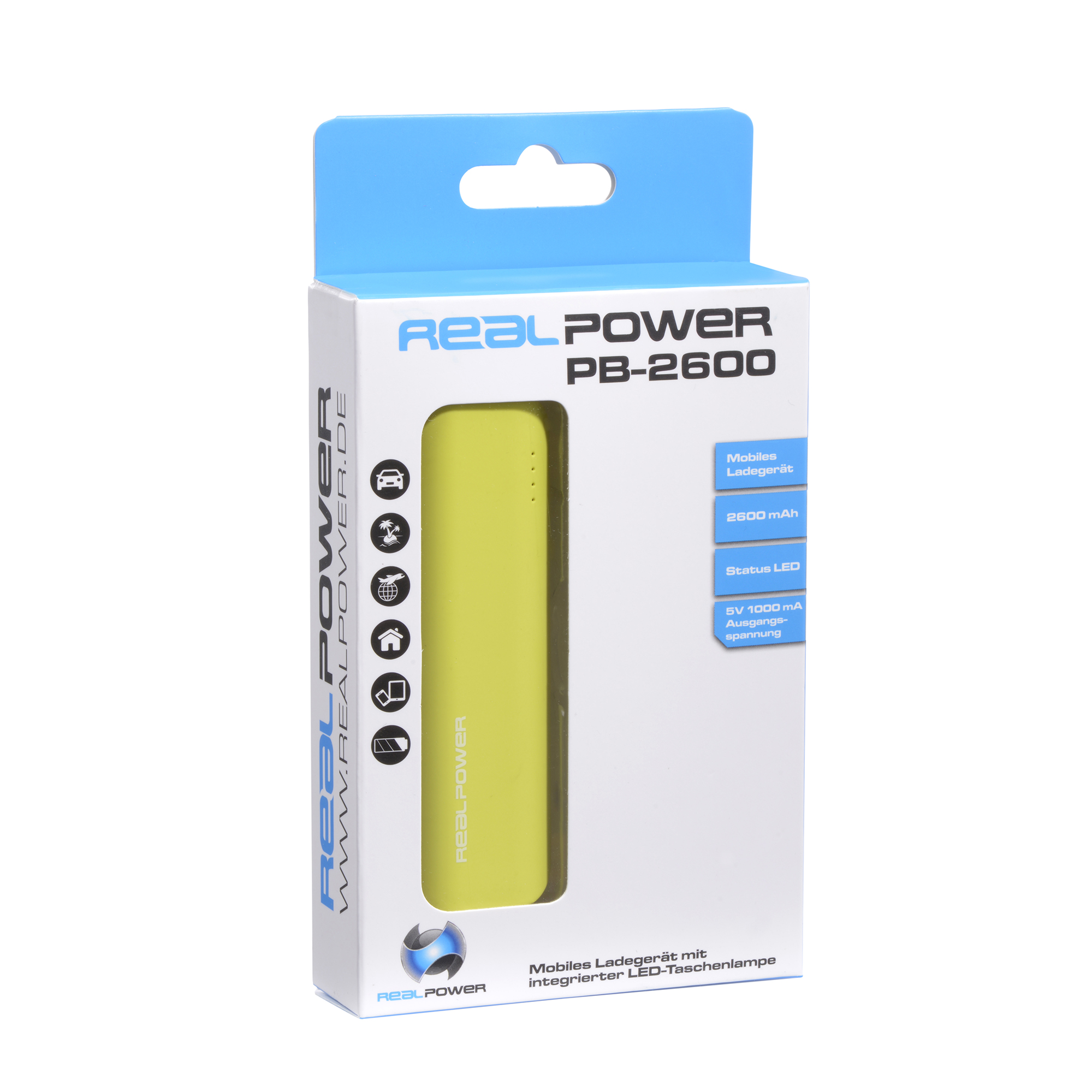 REALPOWER PB-2600 Powerbank 2600 mAh Limette