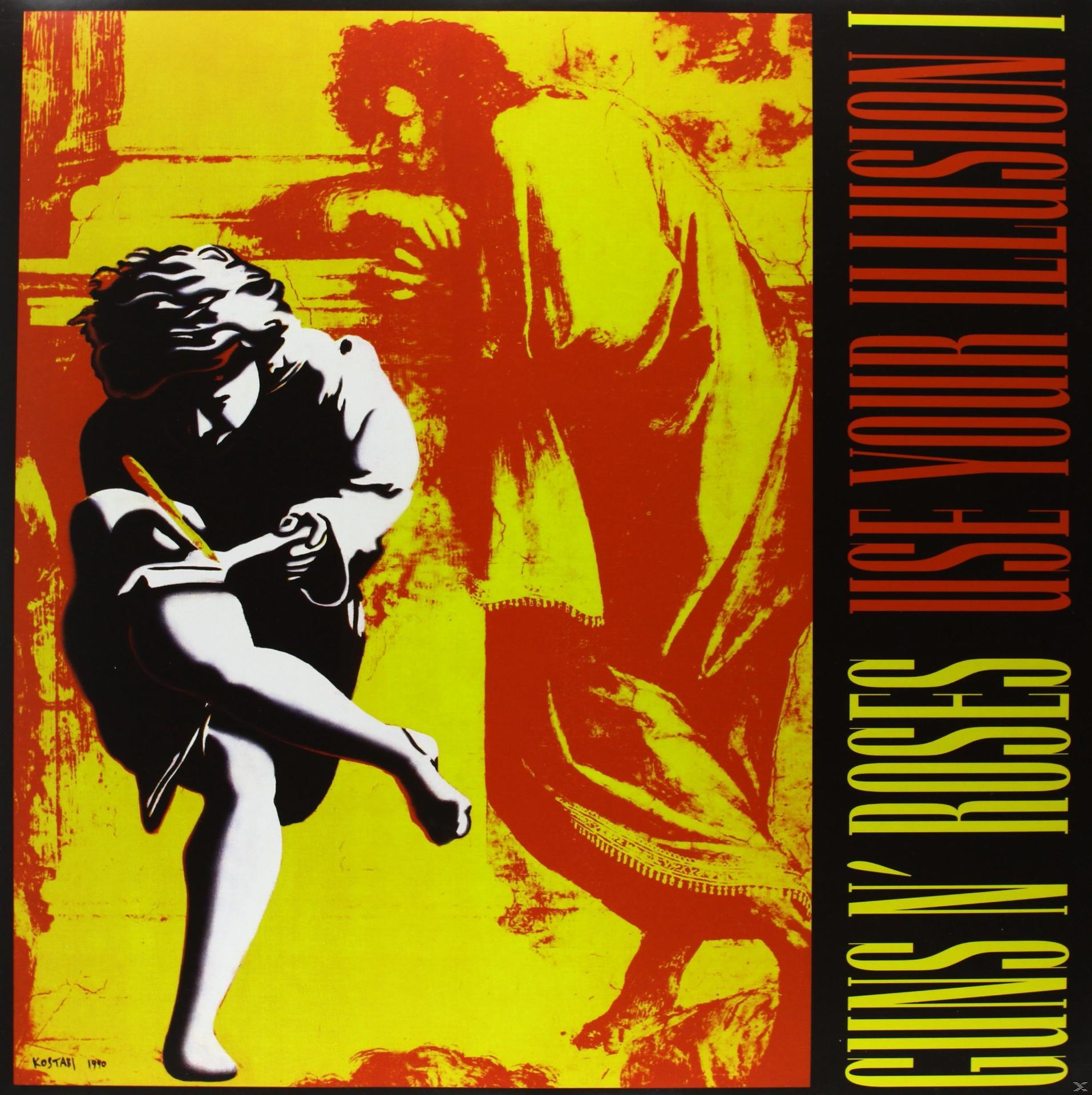 Guns N' Roses Poster mit einer schreibenden Frau und einer Jesus-Silhouette.