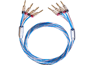 OEHLBACH Lautsprecherkabel Bi-Wiring versilbert 2x2,5/2x4,0 mm², mit Kabelschuh-Verbinder Bi Tech 4.4 500 Kabelschuhkabel, Blau/Kupfer