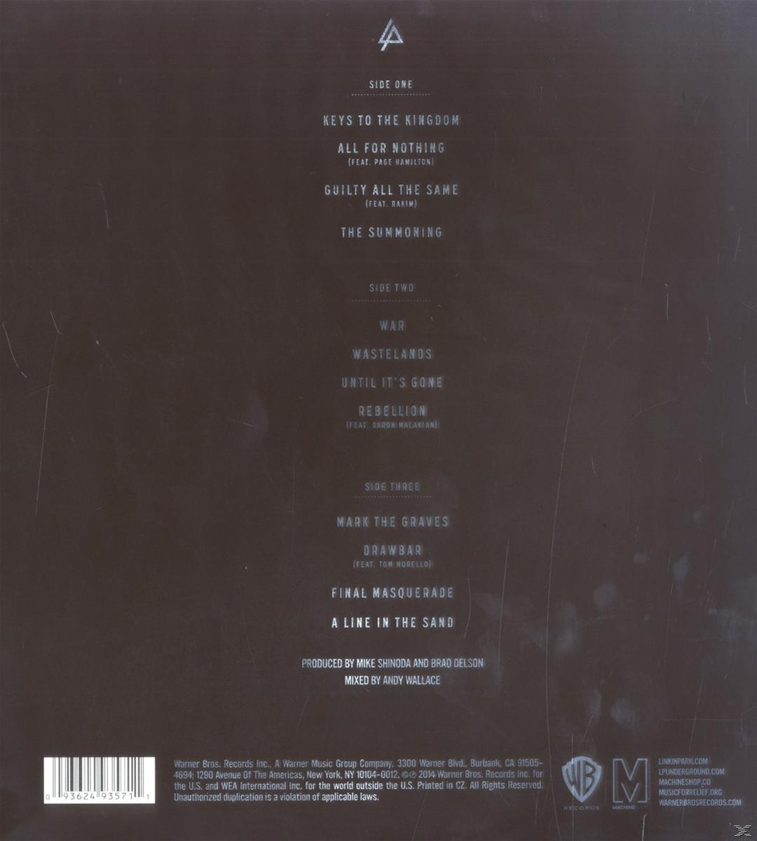 Album borító a számlistával. Az Első, a Második és a Harmadik oldal látható. Mike Shinoda és Brad Delson készítette.