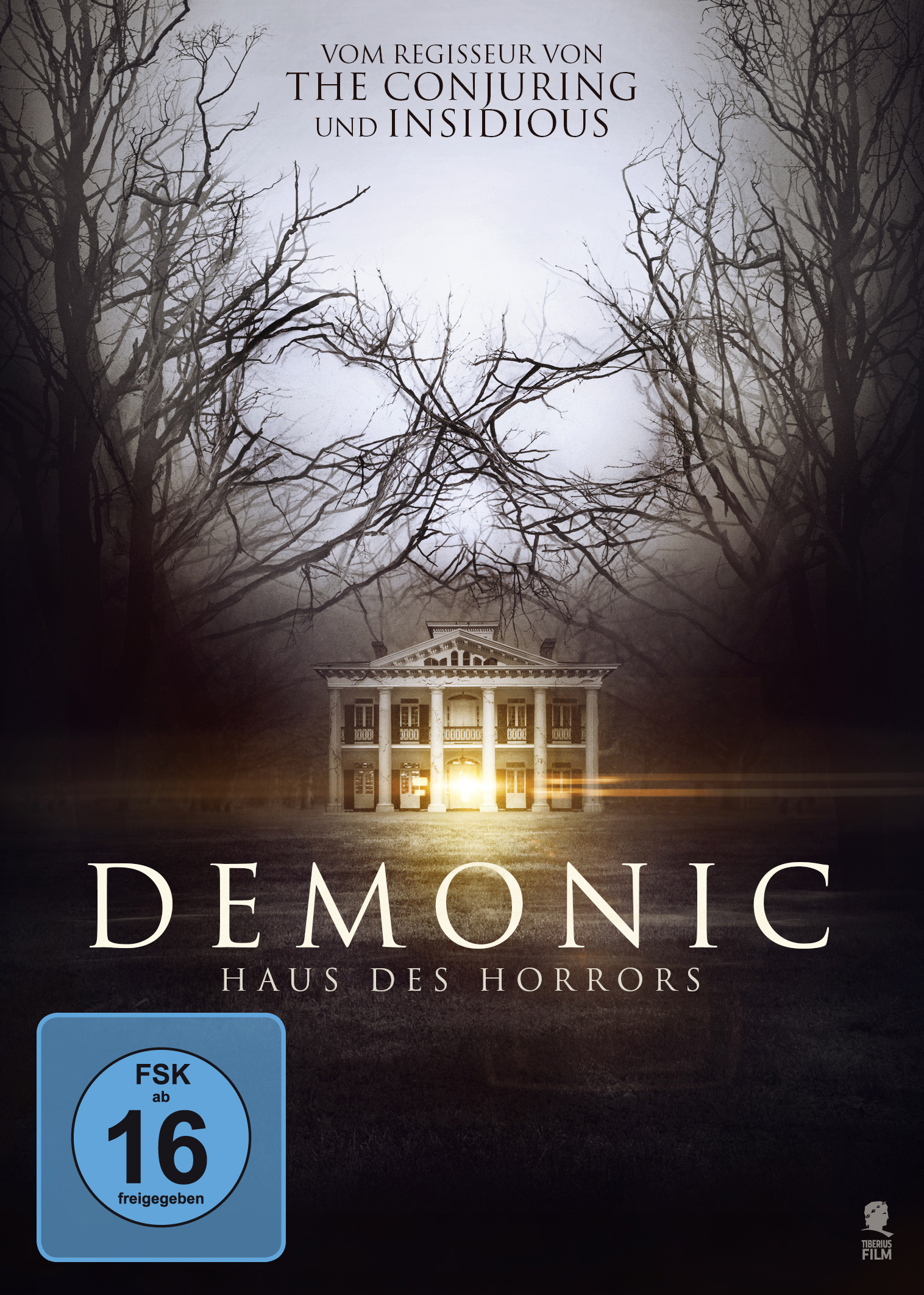 Filmposter für 'Demonic', ein Haus in einem dunklen Wald mit unheimlicher Atmosphäre.