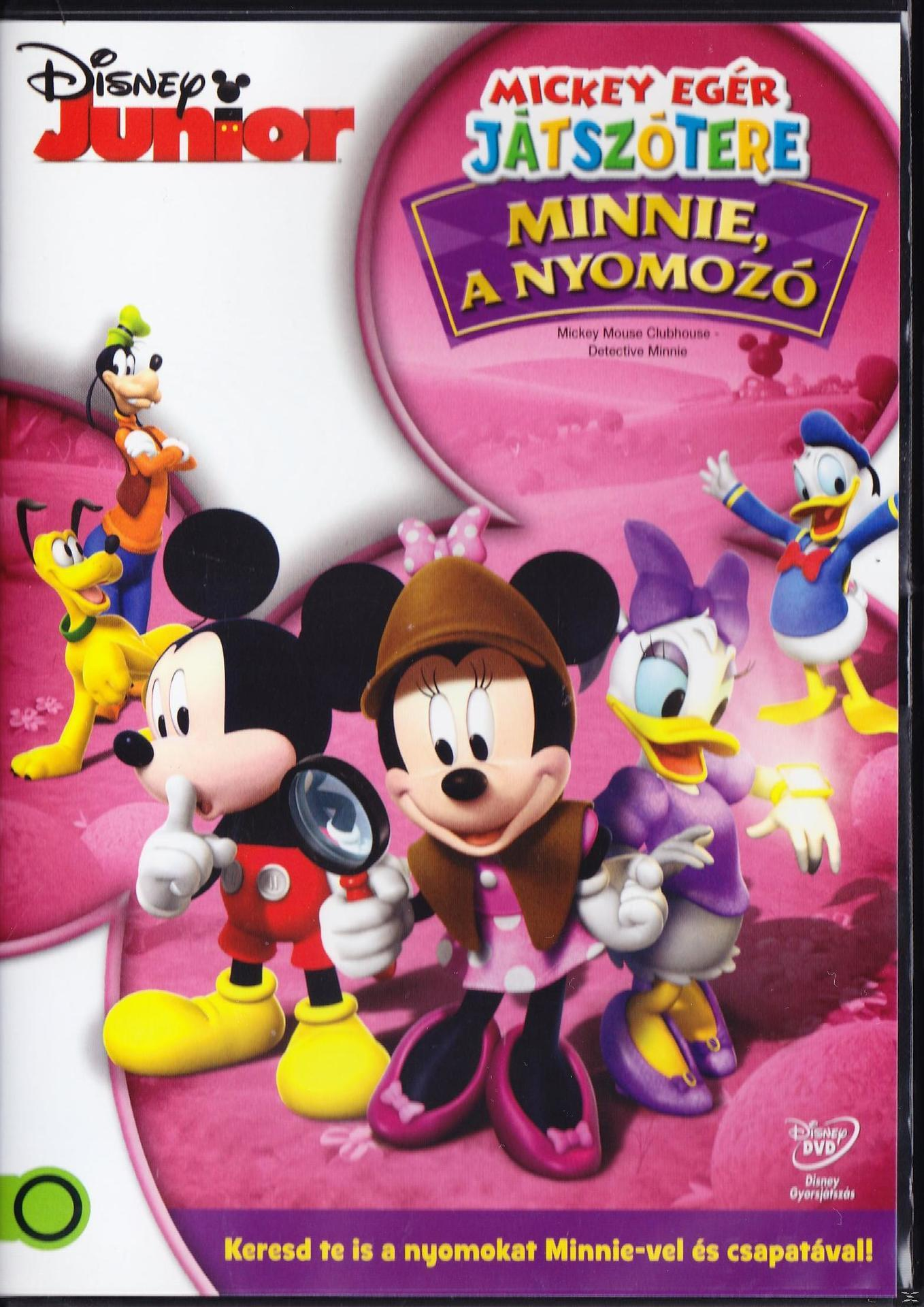Mickey egér játszótere: Minnie, a nyomozó DVD borítója. Mickey, Minnie és barátai láthatók a képen.