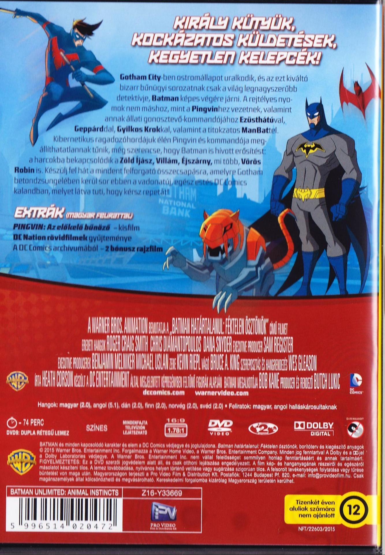 Egy DVD hátlapja. Batman és más karakterek láthatók szöveggel.