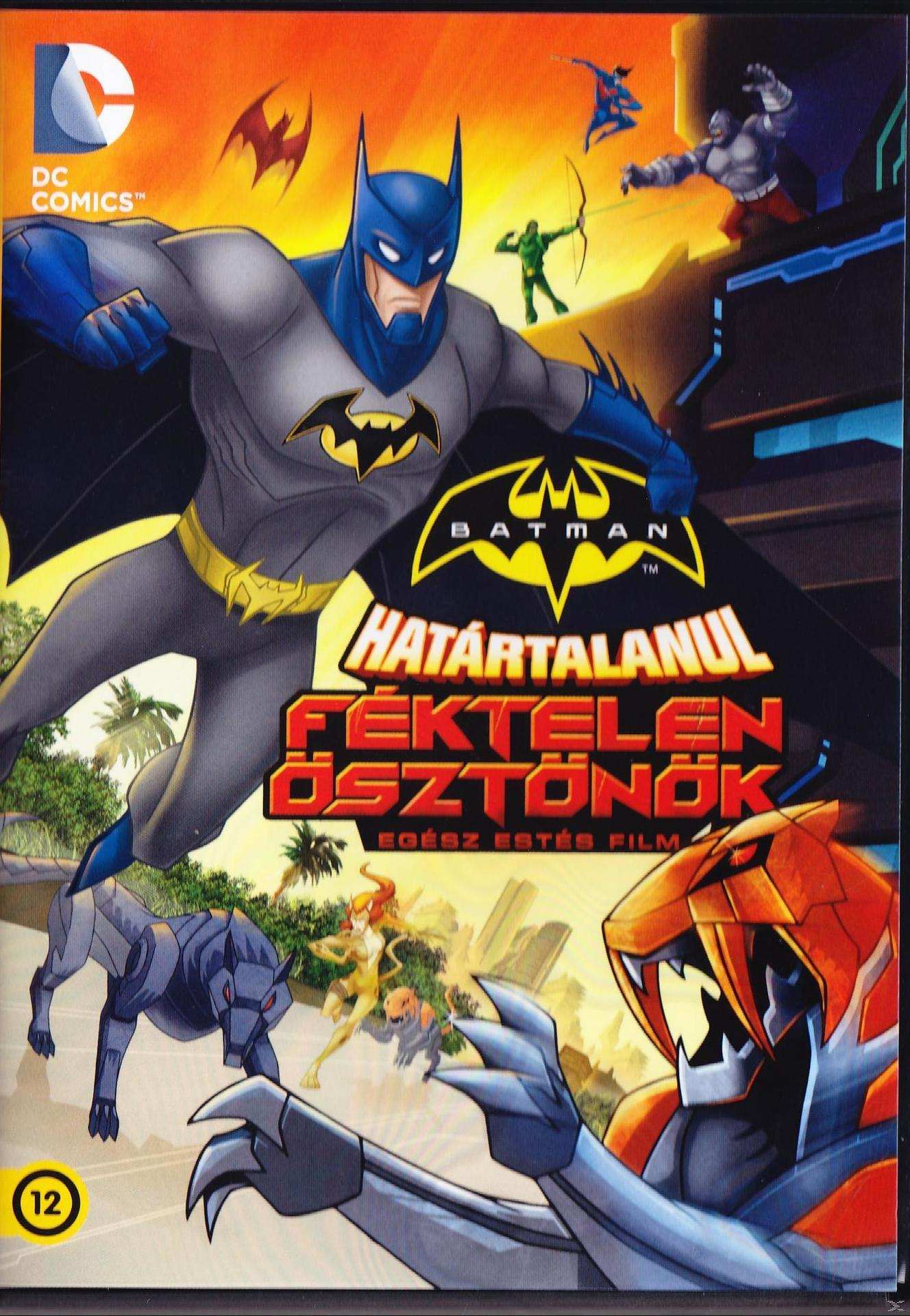 Batman rajzfilm DVD borítója. Batman, gonoszok és akciójelenet. Színes.