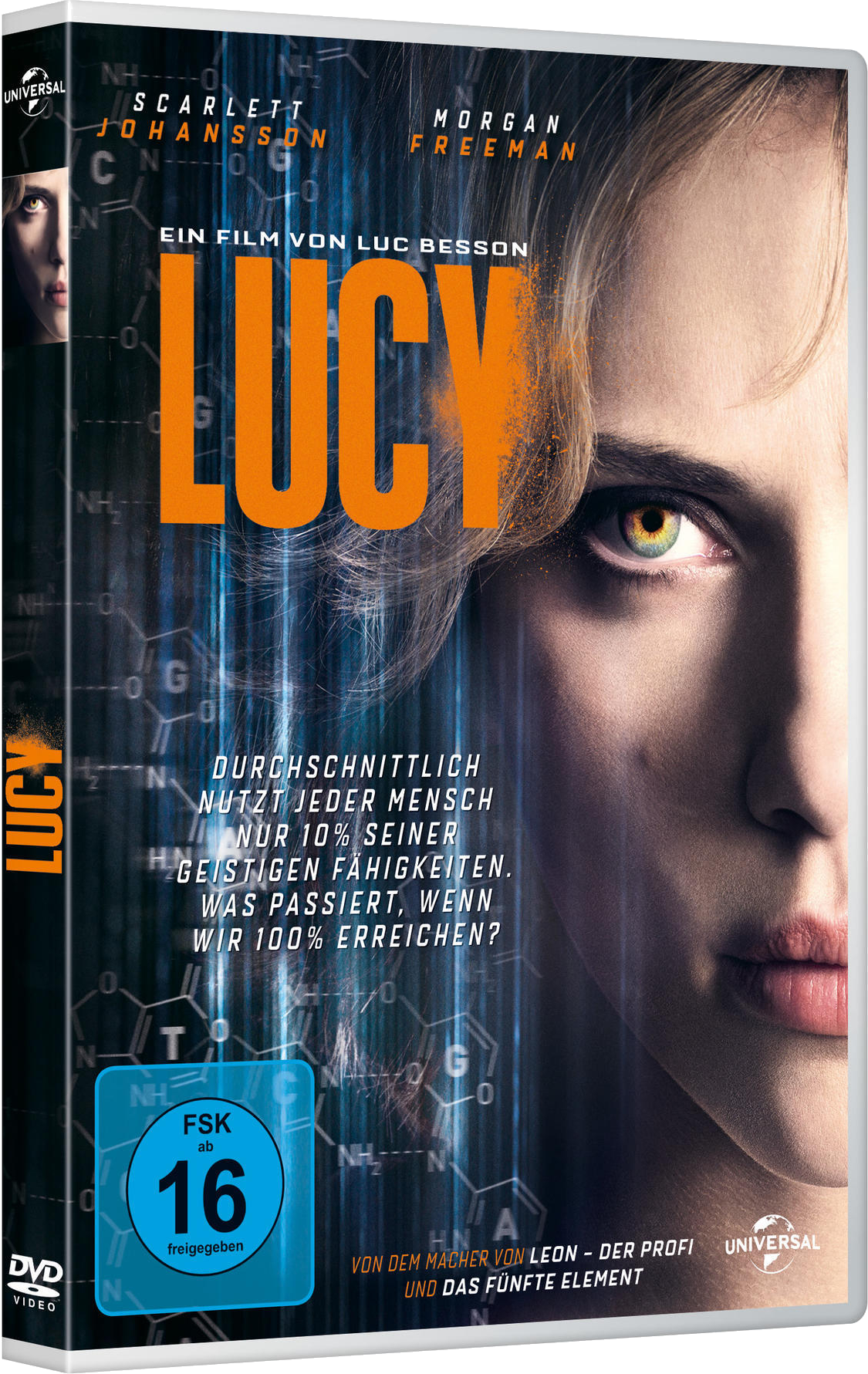 Lucy DVD-Cover mit Scarlett Johansson, Morgan Freeman.