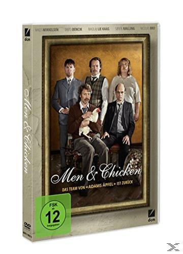DVD-Cover von 'Men & Chicken' mit grünem Altersfreigabeaufkleber.