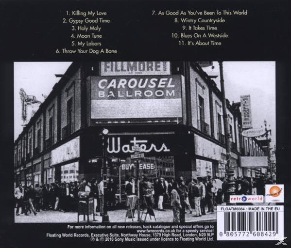 Schwarz-Weiß-Foto eines Gebäudes mit einem Schild des Fillmore Carousel Ballroom.
