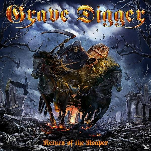 Album borító. Kaszás lovagol egy lovas szekéren éjjel. A zenekar a Grave Digger.