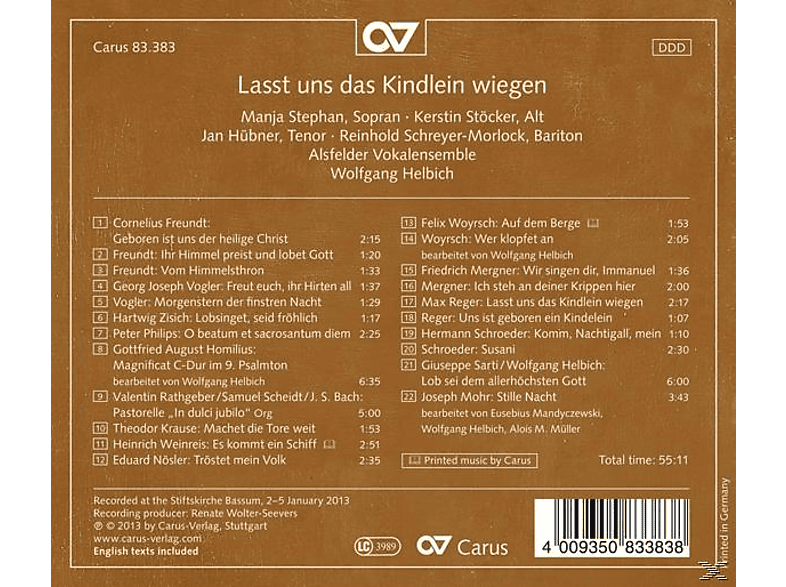 Thumbnail - Helbich/Alsfelder Vokalensemble/Stephan/Stöcker/+ - Lasst uns das Kindlein wiegen (CD)