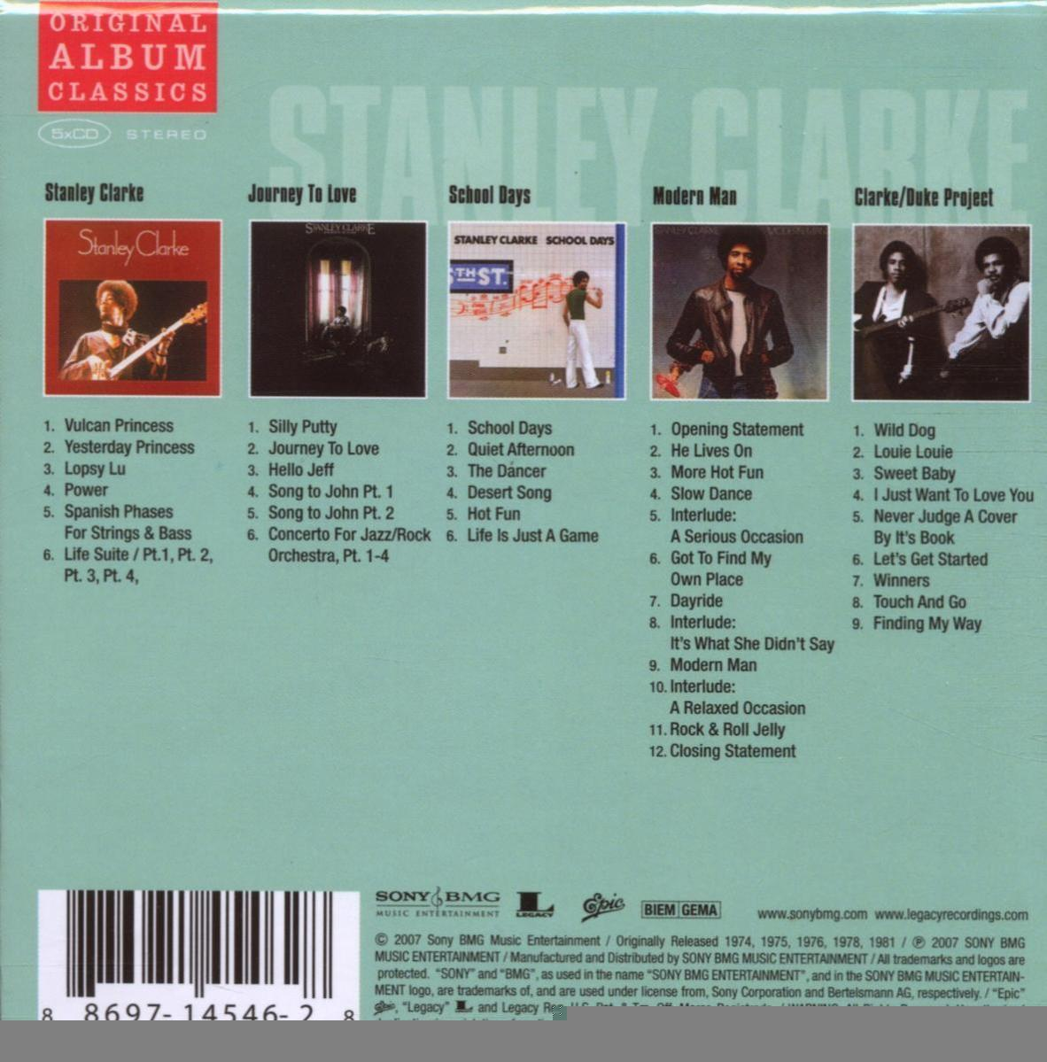 Albumcover: Stanley Clarke Album Compilation. Mehrere Albumcover. Verschiedene Farben.