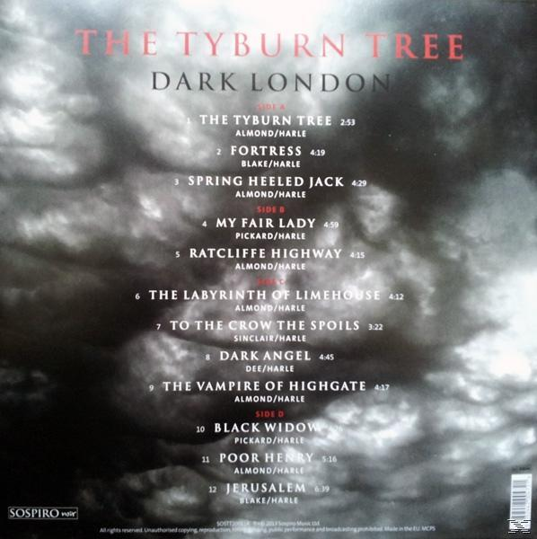 Rückseite eines Albums, Titelliste. Titel: Dark London, von The Tyburn Tree.