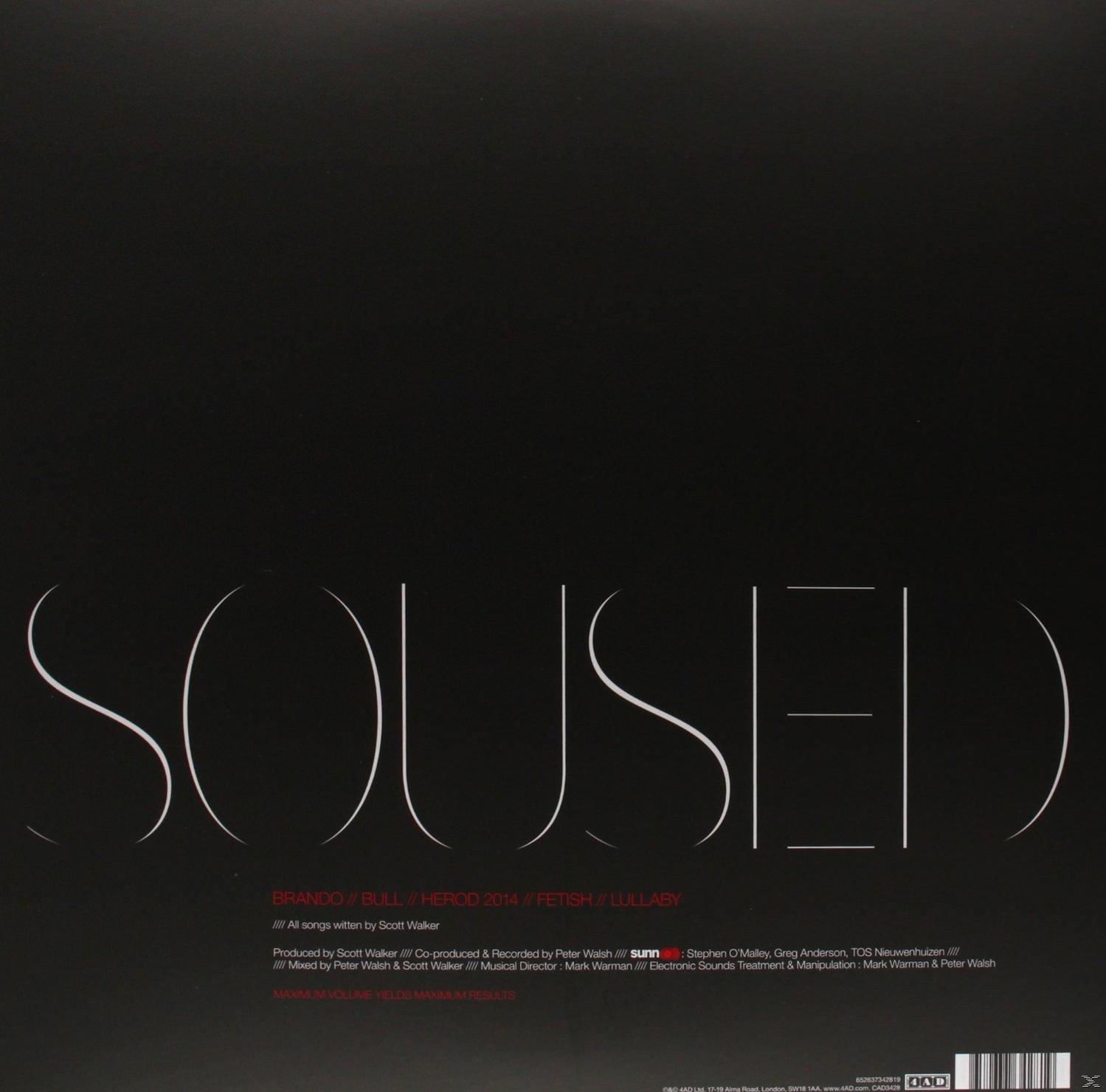Albumcover. Großer weißer Text 'SOUSED' auf schwarzem Hintergrund. Darunter kleinerer weißer Text mit Songtiteln und Credits.