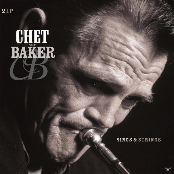 Album borító Chet Baker közeli képével trombitán játszik, a felirattal: Chet Baker Sings & Strings.