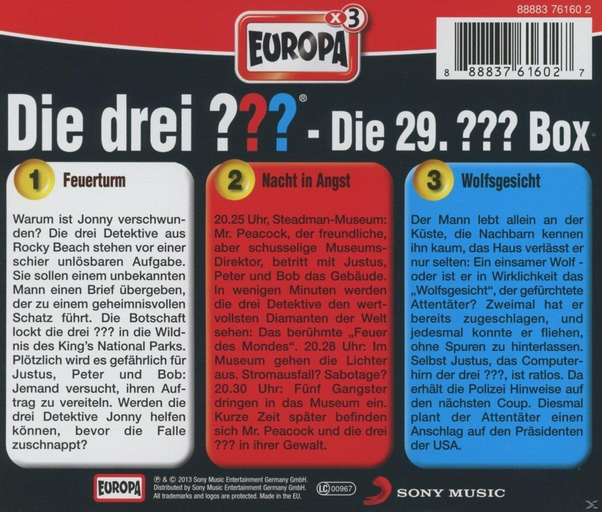 CD-Cover mit Text auf Deutsch. Es enthält drei Fälle mit Beschreibungen. Der Hintergrund ist gelb.