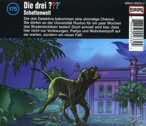 Illustration eines bellenden Hundes mit einem Gebäude im Hintergrund und einer Cartoonfigur.