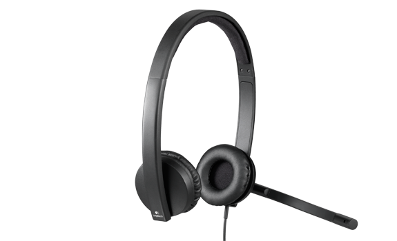 Black headphones with a microphone. The headphones are over-ear and have a boom mic.